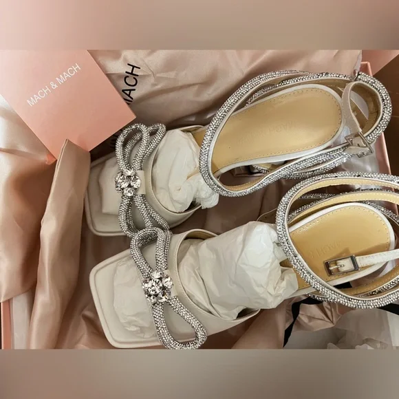 MACH & MACH Silver and White Crystal Heels - Picture 2 of 5